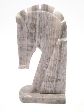 Hand-Carved Banded Calcite Horse Head Sculpture Bookend - Natural Stone